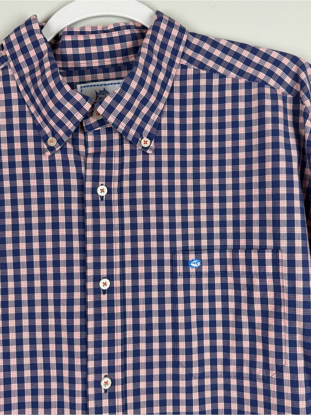 Men’s Southern Tide Blue Pink Checkered Plaid Long Sleeve Button Down Shirt XL